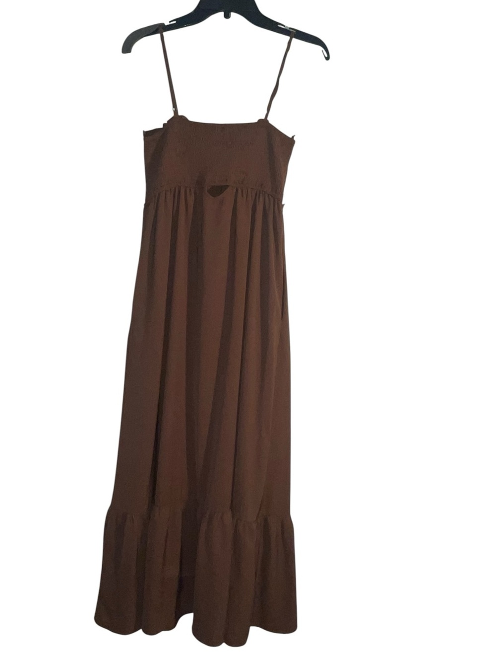 Dokotoo chocolate brown tiered sleeveless maxi dress w/button down front. Size M - Picture 4 of 11